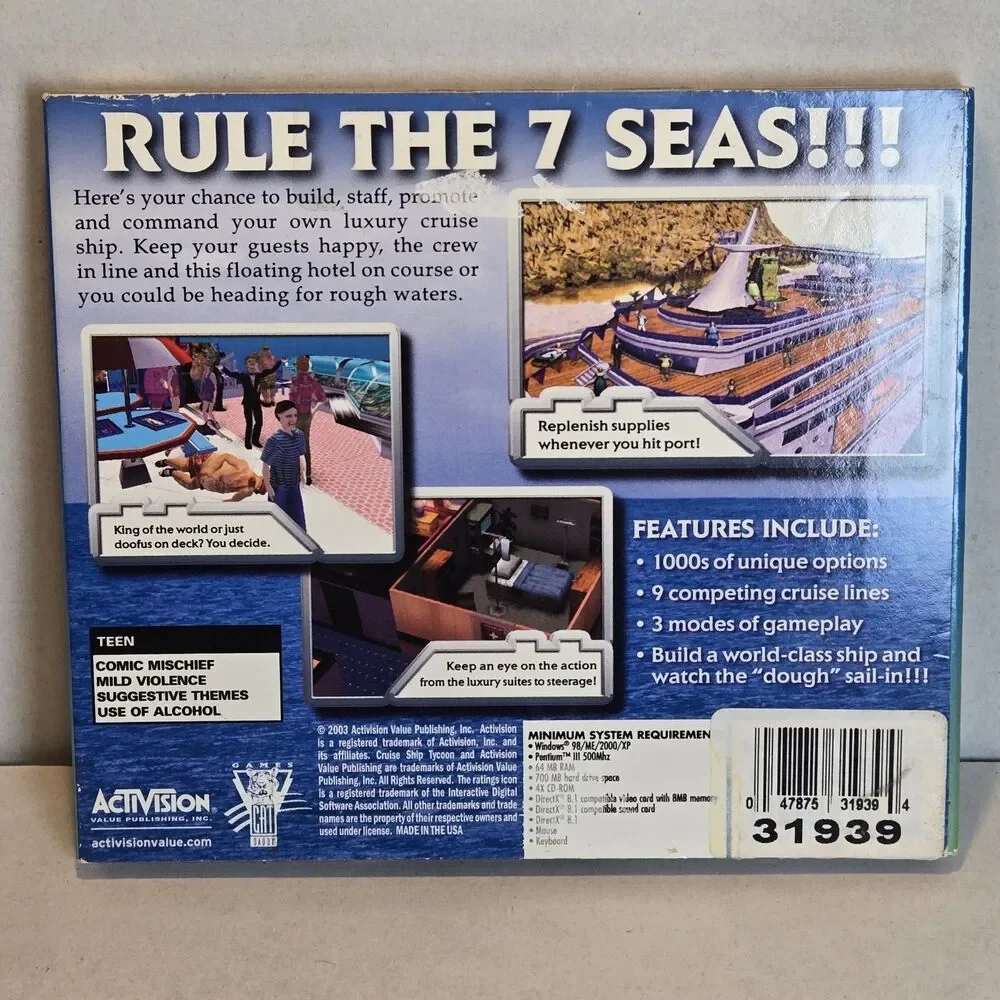 Cruise Ship Tycoon PC CD-ROM Game (Activision, 2003)